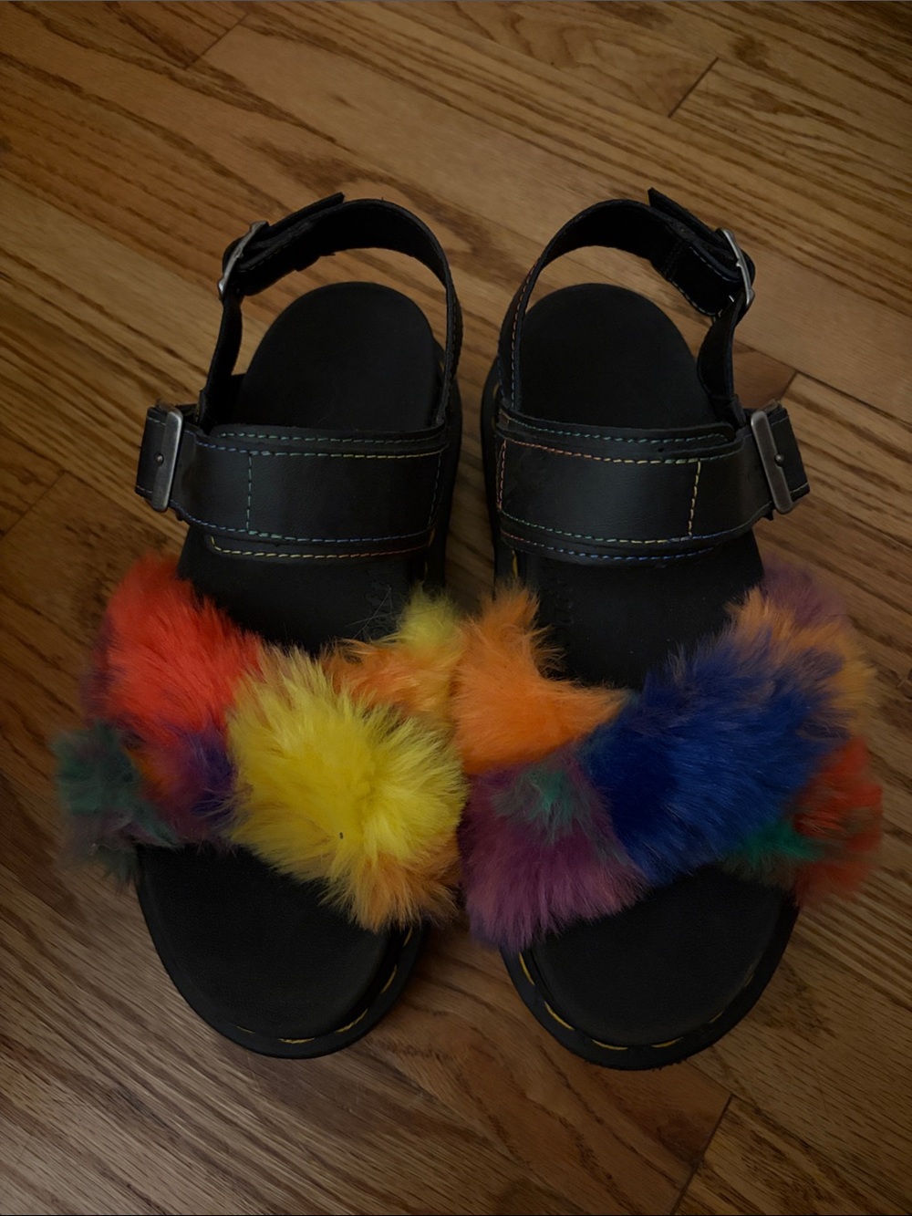 Dr. Martens VOSS II FLUFFY FAUX FUR STRAP SANDALS Size 7